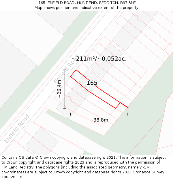 165, ENFIELD ROAD, HUNT END, REDDITCH, B97 5NF: Plot and title map