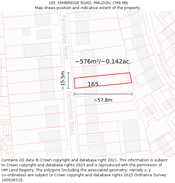 165, FAMBRIDGE ROAD, MALDON, CM9 6BJ: Plot and title map