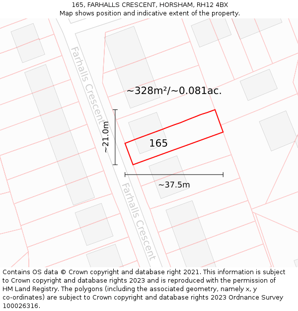 165, FARHALLS CRESCENT, HORSHAM, RH12 4BX: Plot and title map