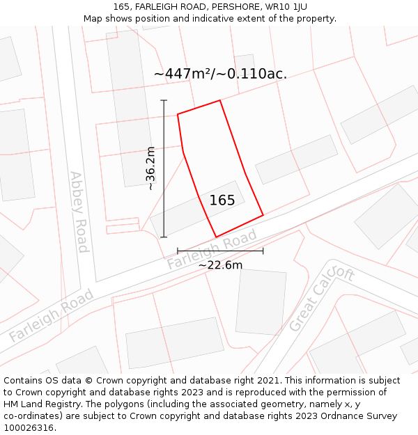 165, FARLEIGH ROAD, PERSHORE, WR10 1JU: Plot and title map