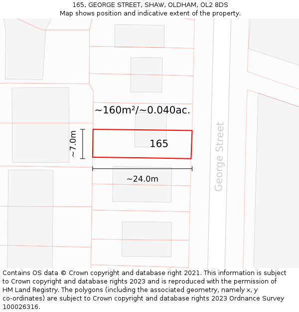 165, GEORGE STREET, SHAW, OLDHAM, OL2 8DS: Plot and title map