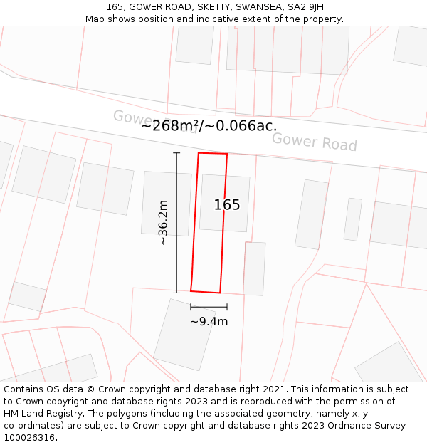 165, GOWER ROAD, SKETTY, SWANSEA, SA2 9JH: Plot and title map