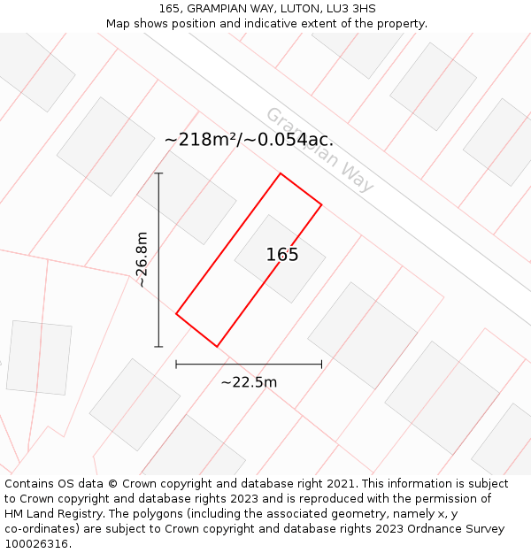 165, GRAMPIAN WAY, LUTON, LU3 3HS: Plot and title map