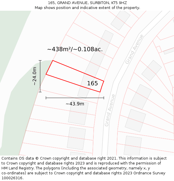 165, GRAND AVENUE, SURBITON, KT5 9HZ: Plot and title map