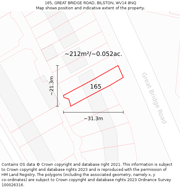 165, GREAT BRIDGE ROAD, BILSTON, WV14 8NQ: Plot and title map