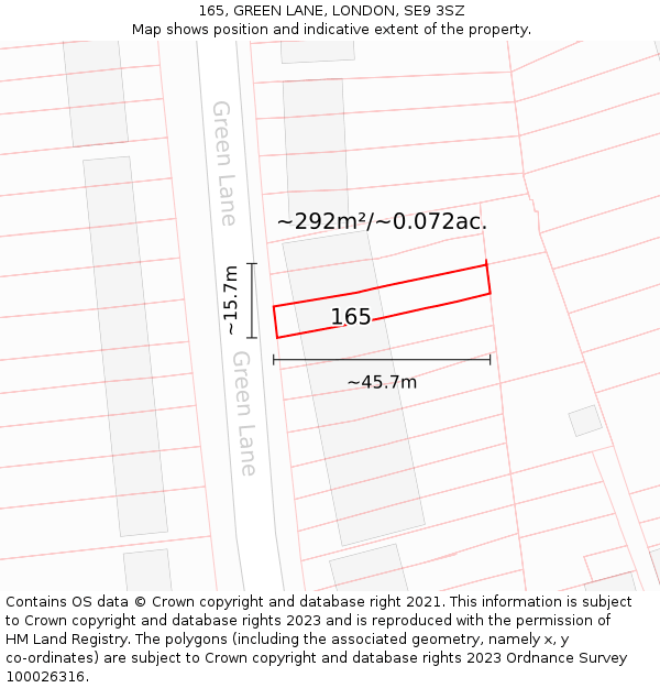 165, GREEN LANE, LONDON, SE9 3SZ: Plot and title map