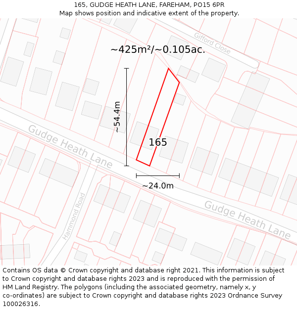 165, GUDGE HEATH LANE, FAREHAM, PO15 6PR: Plot and title map