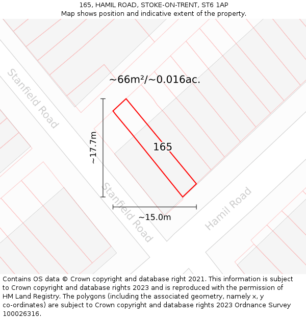 165, HAMIL ROAD, STOKE-ON-TRENT, ST6 1AP: Plot and title map