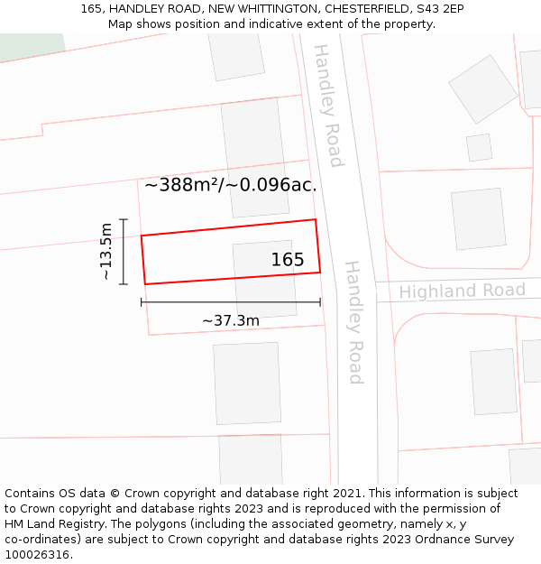 165, HANDLEY ROAD, NEW WHITTINGTON, CHESTERFIELD, S43 2EP: Plot and title map