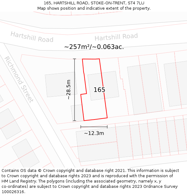 165, HARTSHILL ROAD, STOKE-ON-TRENT, ST4 7LU: Plot and title map