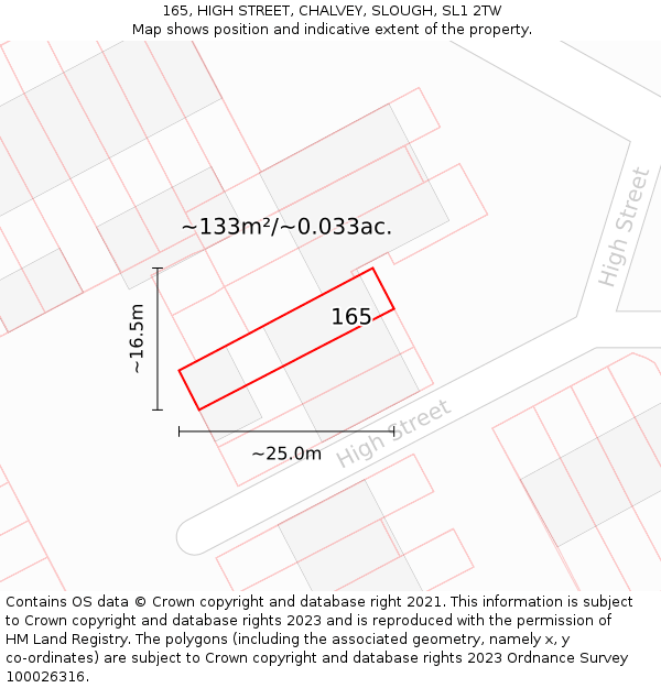 165, HIGH STREET, CHALVEY, SLOUGH, SL1 2TW: Plot and title map