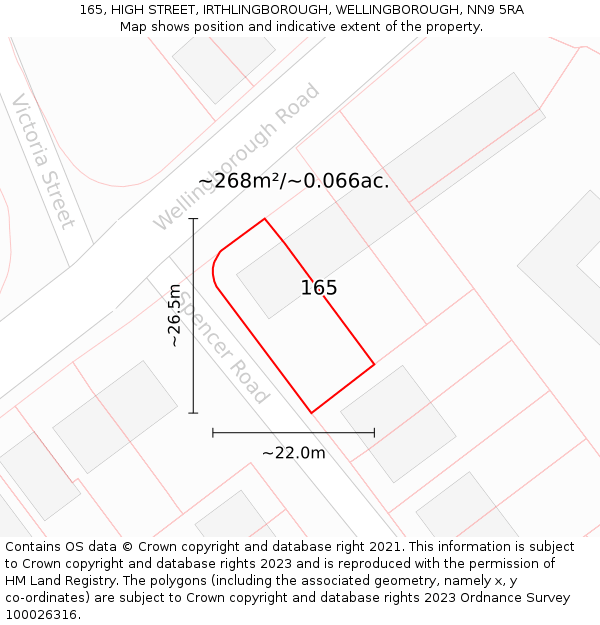 165, HIGH STREET, IRTHLINGBOROUGH, WELLINGBOROUGH, NN9 5RA: Plot and title map