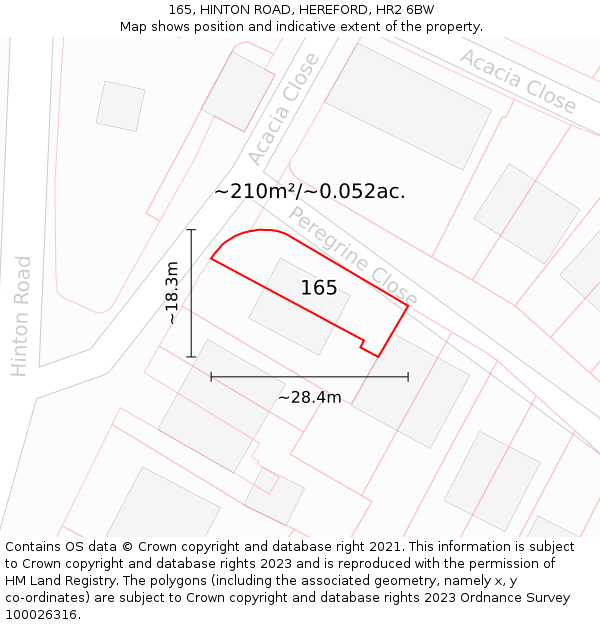 165, HINTON ROAD, HEREFORD, HR2 6BW: Plot and title map