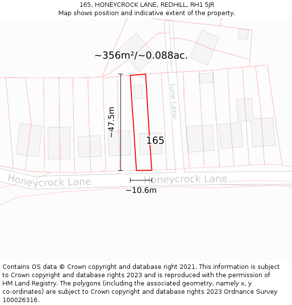 165, HONEYCROCK LANE, REDHILL, RH1 5JR: Plot and title map