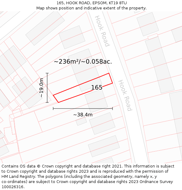 165, HOOK ROAD, EPSOM, KT19 8TU: Plot and title map