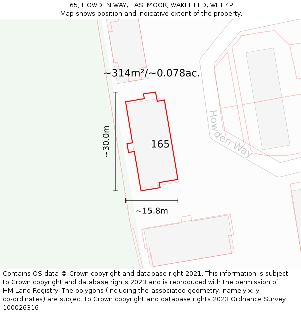 165, HOWDEN WAY, EASTMOOR, WAKEFIELD, WF1 4PL: Plot and title map