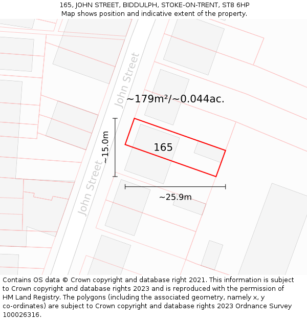 165, JOHN STREET, BIDDULPH, STOKE-ON-TRENT, ST8 6HP: Plot and title map