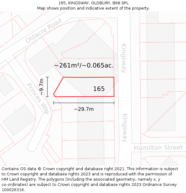 165, KINGSWAY, OLDBURY, B68 0PL: Plot and title map