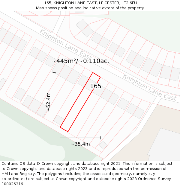 165, KNIGHTON LANE EAST, LEICESTER, LE2 6FU: Plot and title map