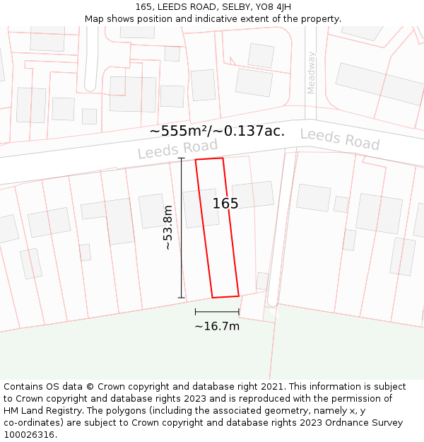 165, LEEDS ROAD, SELBY, YO8 4JH: Plot and title map