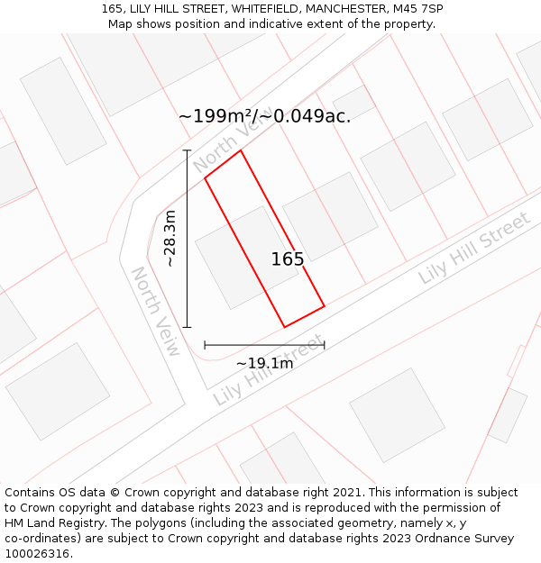 165, LILY HILL STREET, WHITEFIELD, MANCHESTER, M45 7SP: Plot and title map