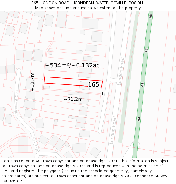 165, LONDON ROAD, HORNDEAN, WATERLOOVILLE, PO8 0HH: Plot and title map