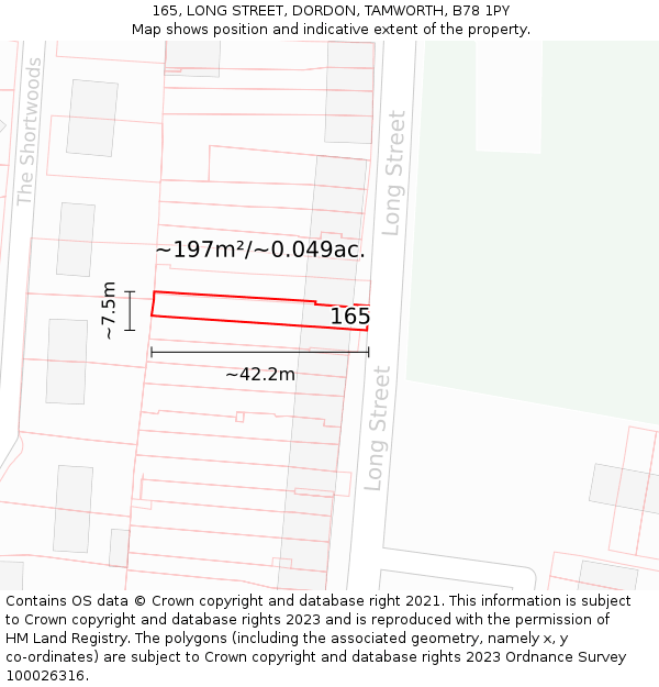 165, LONG STREET, DORDON, TAMWORTH, B78 1PY: Plot and title map