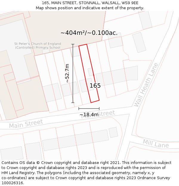 165, MAIN STREET, STONNALL, WALSALL, WS9 9EE: Plot and title map