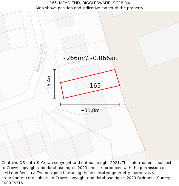 165, MEAD END, BIGGLESWADE, SG18 8JX: Plot and title map