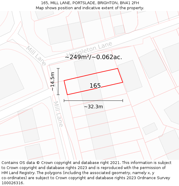 165, MILL LANE, PORTSLADE, BRIGHTON, BN41 2FH: Plot and title map