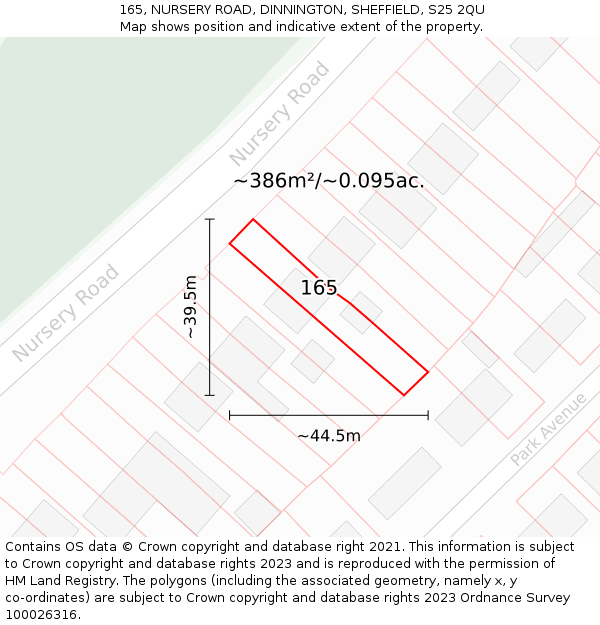 165, NURSERY ROAD, DINNINGTON, SHEFFIELD, S25 2QU: Plot and title map