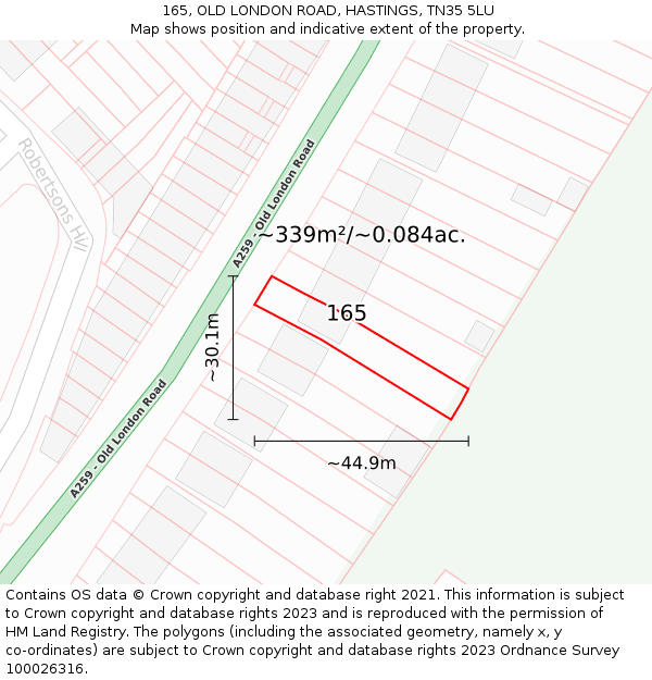 165, OLD LONDON ROAD, HASTINGS, TN35 5LU: Plot and title map