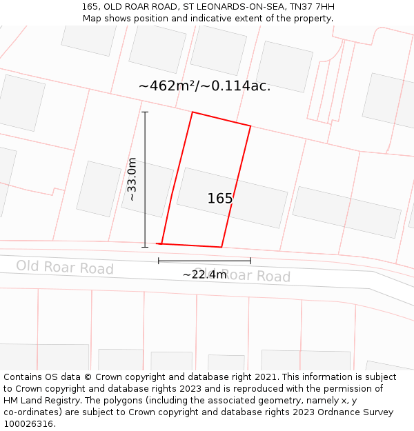 165, OLD ROAR ROAD, ST LEONARDS-ON-SEA, TN37 7HH: Plot and title map