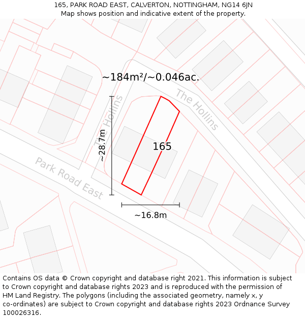 165, PARK ROAD EAST, CALVERTON, NOTTINGHAM, NG14 6JN: Plot and title map