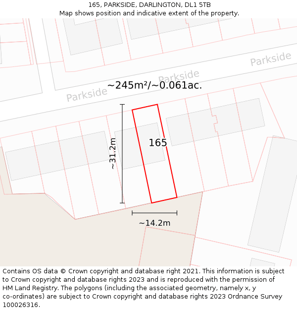 165, PARKSIDE, DARLINGTON, DL1 5TB: Plot and title map