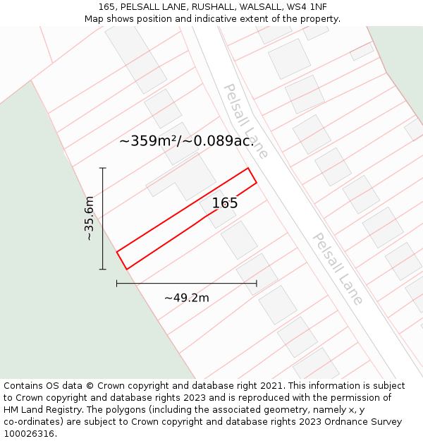 165, PELSALL LANE, RUSHALL, WALSALL, WS4 1NF: Plot and title map