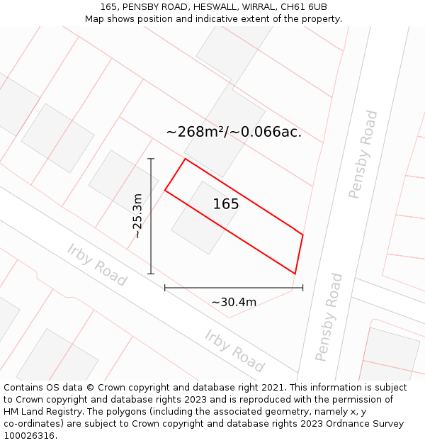 165, PENSBY ROAD, HESWALL, WIRRAL, CH61 6UB: Plot and title map