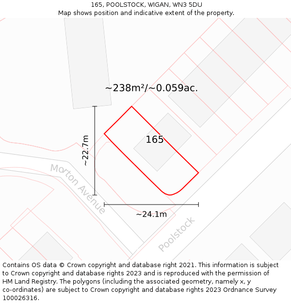 165, POOLSTOCK, WIGAN, WN3 5DU: Plot and title map