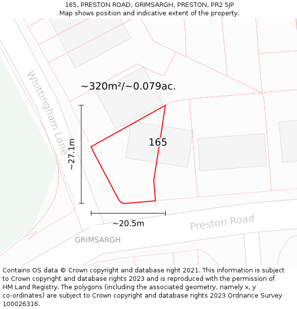 165, PRESTON ROAD, GRIMSARGH, PRESTON, PR2 5JP: Plot and title map