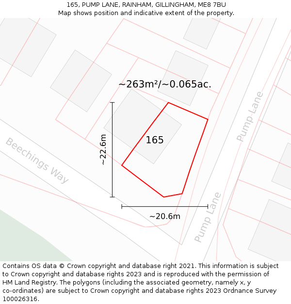 165, PUMP LANE, RAINHAM, GILLINGHAM, ME8 7BU: Plot and title map