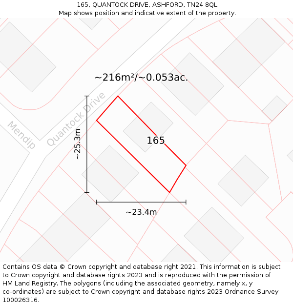 165, QUANTOCK DRIVE, ASHFORD, TN24 8QL: Plot and title map