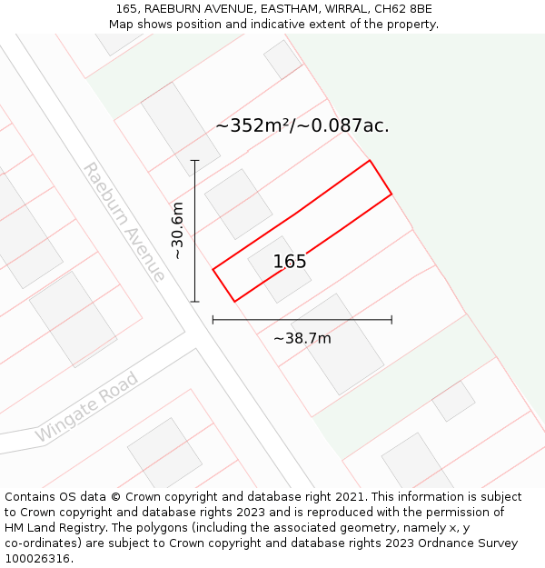 165, RAEBURN AVENUE, EASTHAM, WIRRAL, CH62 8BE: Plot and title map