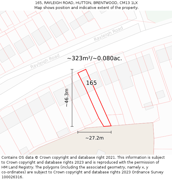 165, RAYLEIGH ROAD, HUTTON, BRENTWOOD, CM13 1LX: Plot and title map