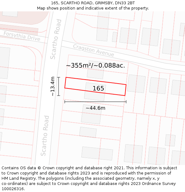 165, SCARTHO ROAD, GRIMSBY, DN33 2BT: Plot and title map