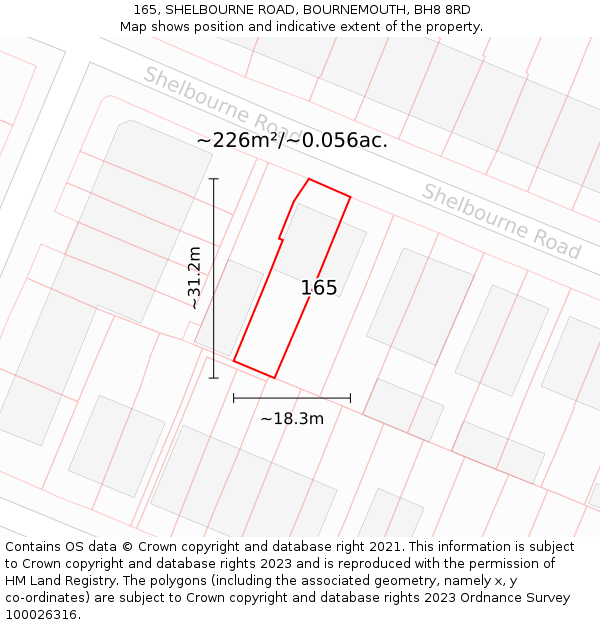 165, SHELBOURNE ROAD, BOURNEMOUTH, BH8 8RD: Plot and title map