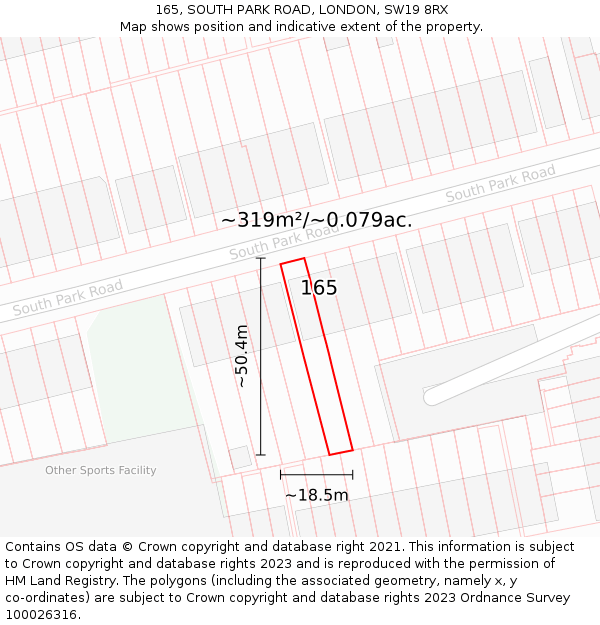 165, SOUTH PARK ROAD, LONDON, SW19 8RX: Plot and title map