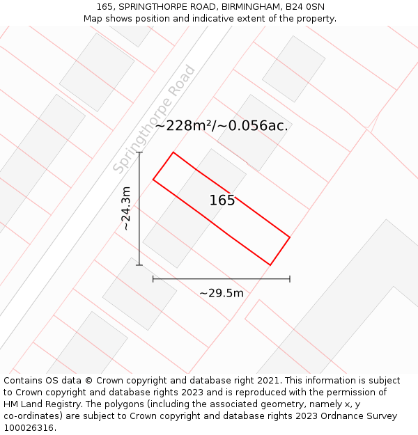 165, SPRINGTHORPE ROAD, BIRMINGHAM, B24 0SN: Plot and title map