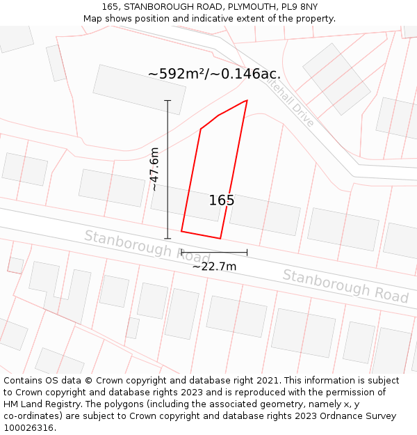 165, STANBOROUGH ROAD, PLYMOUTH, PL9 8NY: Plot and title map