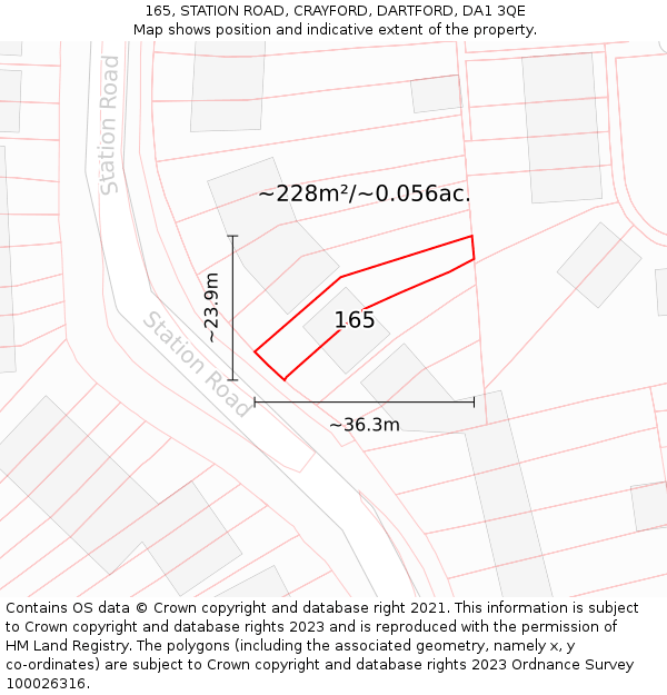 165, STATION ROAD, CRAYFORD, DARTFORD, DA1 3QE: Plot and title map