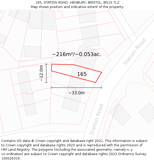 165, STATION ROAD, HENBURY, BRISTOL, BS10 7LZ: Plot and title map